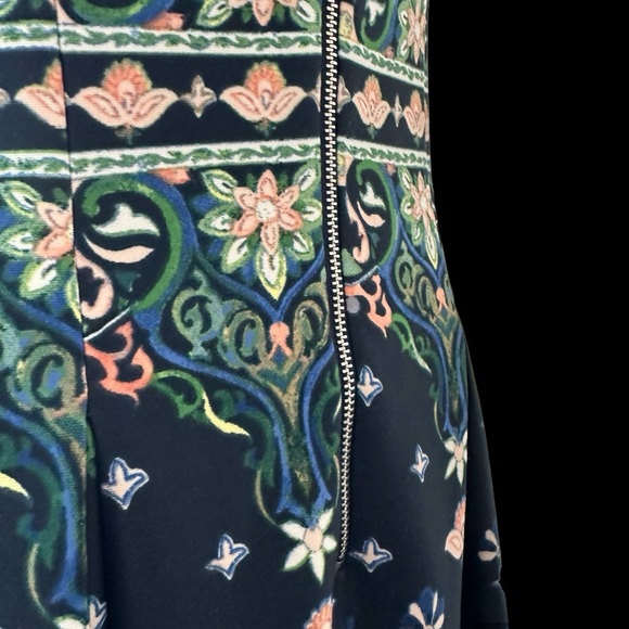 Gabby Skye Women's Patterned Dress Pleated A line sleeveless navy jewel tones 4 - Picture 4 of 11